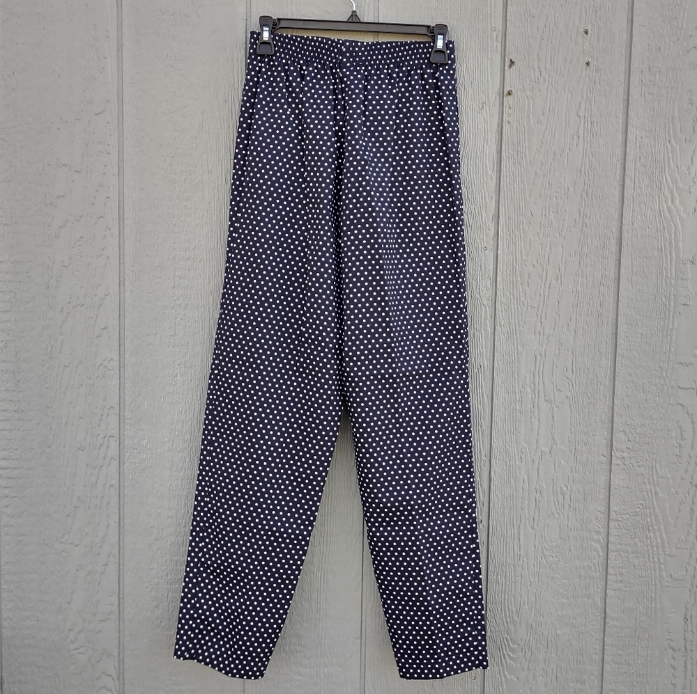 Knight's Ltd Polka Dot‎ High Waisted Cotton Pants Blue & White Medium